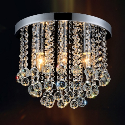 Crystal Beaded Drape Flush Light Modern Stylish 3 Bulbs Corridor Ceiling Mount Lamp in Silver
