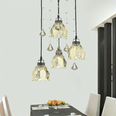 Crystal Chrome Ceiling Lamp Floral 4 Lights Modernism Multi Light Pendant for Dining Table
