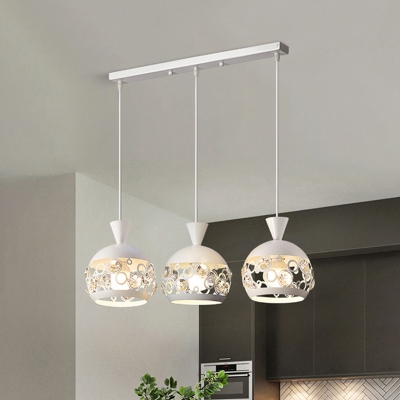 Crystal Etched Domed Multi Light Pendant Minimalist 3 Heads Hanging Lamp in White