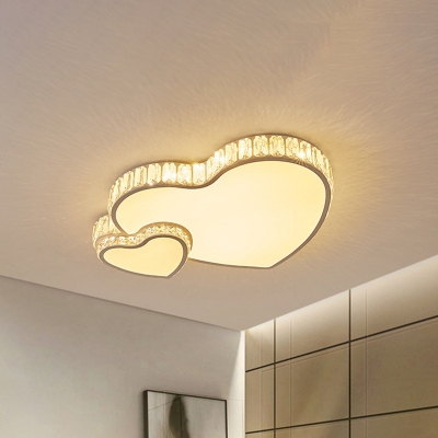 Crystal-Inserted White Flushmount Love Heart Shaped Romantic Modern LED Ceiling Light Fixture