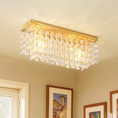 Crystal Squares Cuboid Ceiling Flush Contemporary 2 Lights Kitchen Flush Mounted Lamp in Brass