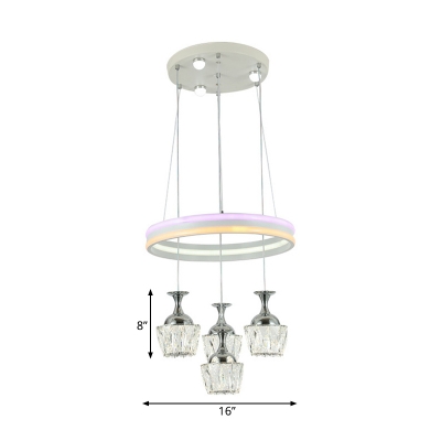Cup Crystal Cluster Pendant Lamp Simplicity LED Bedroom Suspension Light in White with Ring