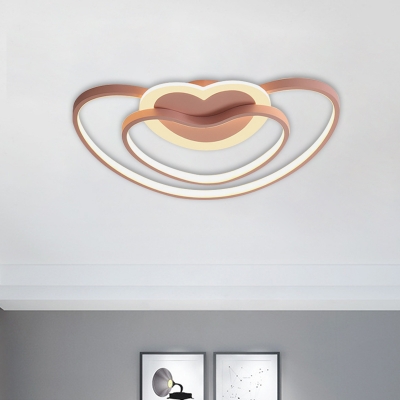 Dual Loving Heart Frame Flushmount Nordic Acrylic LED Bedroom Flush Mount Ceiling Light in White/Pink/Blue