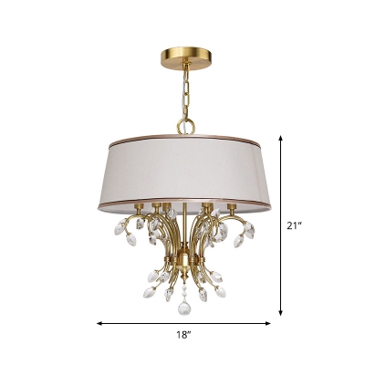 Fabric Gold Chandelier Lamp Drum 4 Lights Modernist Ceiling Light with Crystal Accent