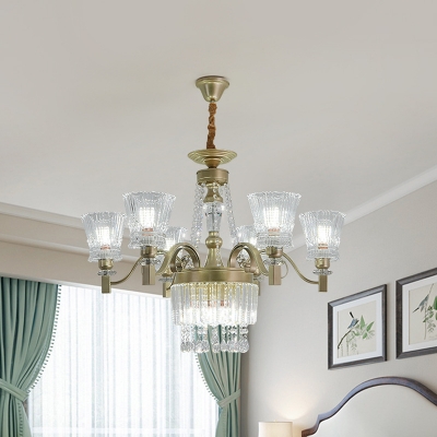 Flared Crystal Up Chandelier Contemporary 6/9-Light Hotel Pendant Lighting Fixture in Gold
