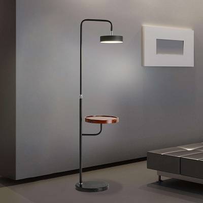Flat Round Swivelable LED Floor Lamp Nordic Iron Black/White Reading Floor Light with Table for Living Room