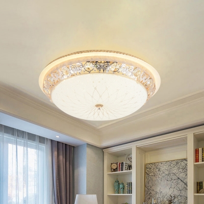 Frosted Glass Bowl Ceiling Light Modern LED Study Flush Mount in Gold with Crystal Accent, 16