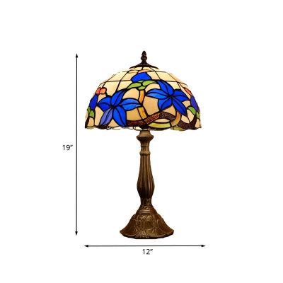 Gardenia Stained Glass Night Lighting Baroque 1 Light Bronze Nightstand Lamp with Bowl Shade