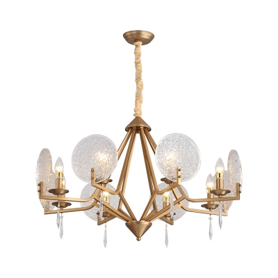 Gold Open Diamond Hanging Light Postmodern Metal 8 Heads Parlor Chandelier with Circles Textured Glass Shield