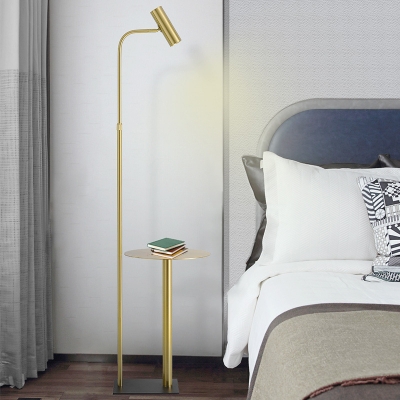 Gold Rotatable Tube Floor Light Postmodern Iron LED Spotlight with Table for Bedside