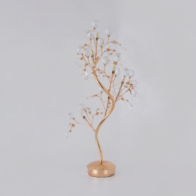 Gold Twisted Tree Table Lamp Modern Novelty Crystal 6-Light Living Room Nightstand Light
