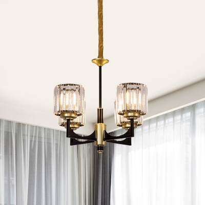 Hand Cut Crystal Black-Gold Chandelier Drum Shade 4/6 Lights Modern Style Hanging Lamp Kit