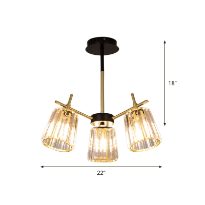 Horn Shape Bedroom Semi Flush Chandelier Modern Crystal 3/6 Lights Gold Ceiling Mounted Lamp