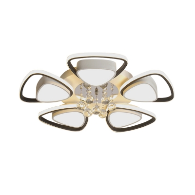 Iron White and Black Inner LED Flushmount Triangle Petals 3/5-Head Modernist Ceiling Lighting with Crystal Drop