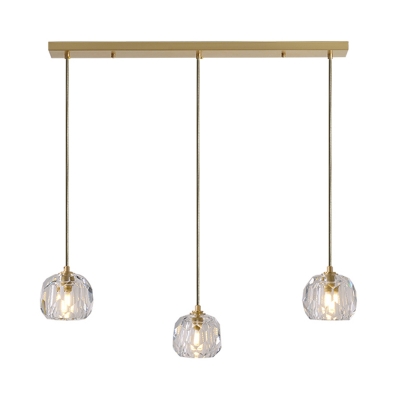 K9 Crystal Gold Drop Lamp Dome 3 Heads Simple Cluster Pendant Light with Round/Linear Canopy