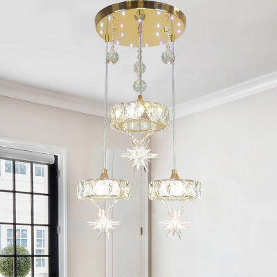K9 Faceted Crystal Rings Drop Pendant Modernism 3-Light Dining Room Multi Light Ceiling Light with Star Drop in Gold