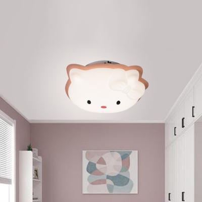 Kitten Kindergarten Flush Ceiling Light Plastic Cartoon LED Flush Mount Lamp in Pink/Blue