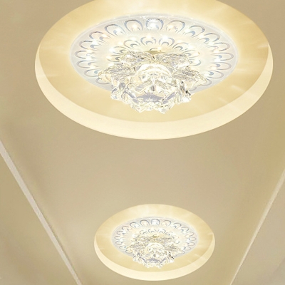 Lotus Corridor Ceiling Light Modern Crystal LED White Flushmount with Peacock Tail Pattern in Warm/White Light