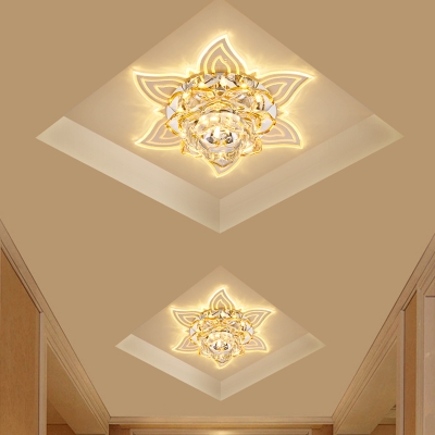 

Lotus Crystal Flush Light Fixture Contemporary LED Foyer Ceiling Flush in Yellow, Warm/White/Multi Color Light, HL622211