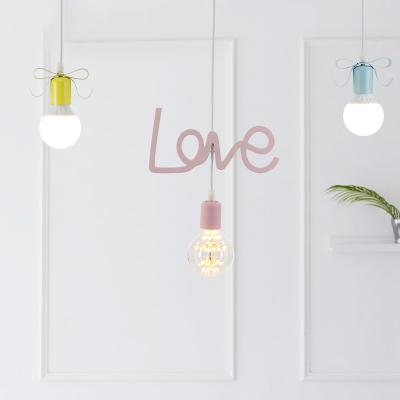 Love-Shape Multi Light Pendant with Bare Bulb Design Kids Resin 3 Heads Red-Yellow-Blue Hanging Lamp