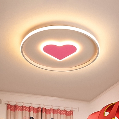 Loving Heart Ultrathin Ceiling Lighting Romantic Simple Iron Bedroom LED Flush Mount in Pink/Black-White