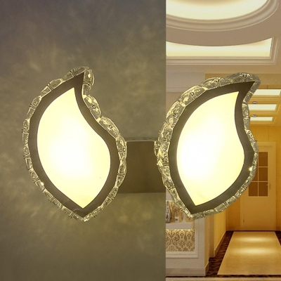 Modernism Leaf Sconce Lighting LED Crystal Prism Wall Light Fixture in White for Bedroom