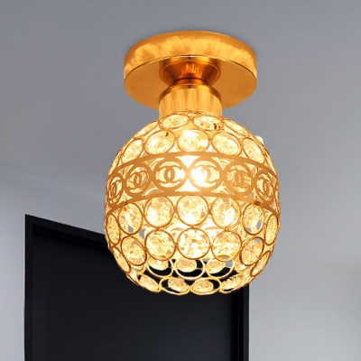 Modernist Globe/Cone Mini Ceiling Flush Single-Bulb Crystal Flush Mount Lighting Fixture in Gold