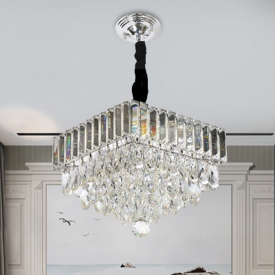 Tiered Clear Crystal Pendant Lighting Modern Dining Room LED Ceiling Suspension Lamp