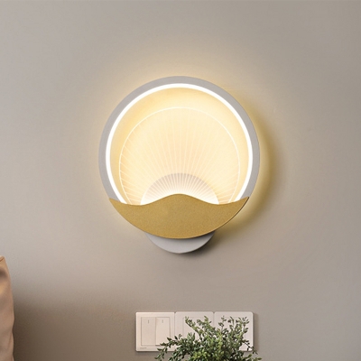 Nordic LED Wall Mount Lamp Black/White-Gold Chinese Fan-Like Sconce Lighting with Acrylic Shade in Warm/White Light