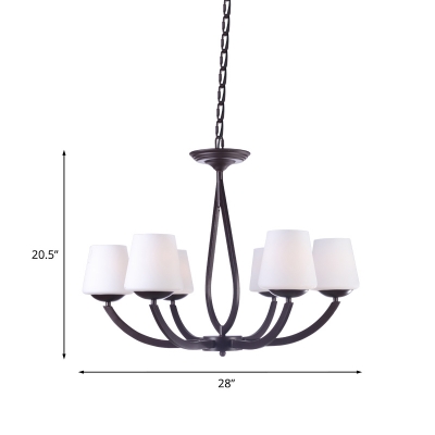 Opal Glass Black Chandelier Light Fixture Conic 3/6/8 Heads Traditional Pendant Lamp with Swooping Arm