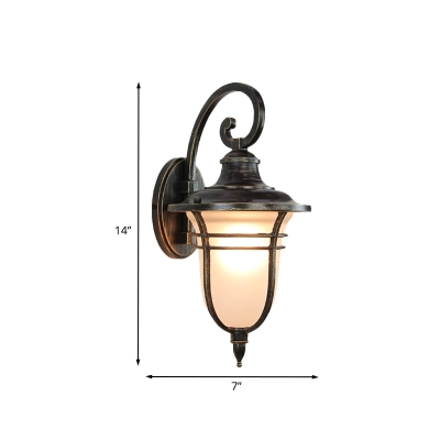 Opal Glass Black Wall Light Fixture Urn Shade 1 Head Classic Wall Mount Lamp with Scrolled Arm