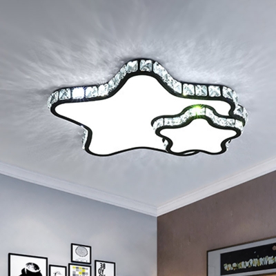 Pentagram Bedroom LED Ceiling Flush Modern Crystal Black Flush Mounted Light Fixture