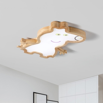 Piggy Flush Mount Ceiling Light Cartoon Wooden White LED Flushmount in Warm/White Light for Child Room