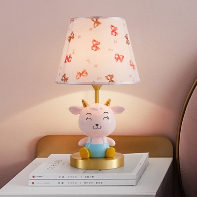 Pink and Blue Cone Table Lamp Kids 1 Light Fabric Nightstand Light with Resin Sheep Base