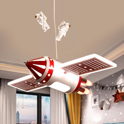 Red/Blue Finish Airship Pendant Cartoon LED Metallic Chandelier Light Fixture for Kids Room