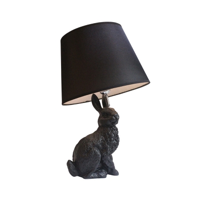 Resin Rabbit Nightstand Lamp Minimalism 1 Head Table Light with Conic Fabric Shade in Black