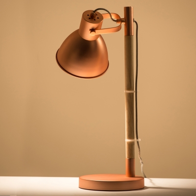 Rose Gold Bowl Swivelable Desk Lamp Minimalist Single Iron Reading Light with Wood Pod Arm