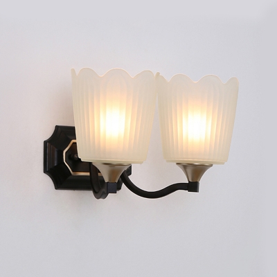 Scalloped Frosted White Glass Wall Light Fixture Retro 1/2 Lights Bedroom Wall Mounted Lamp