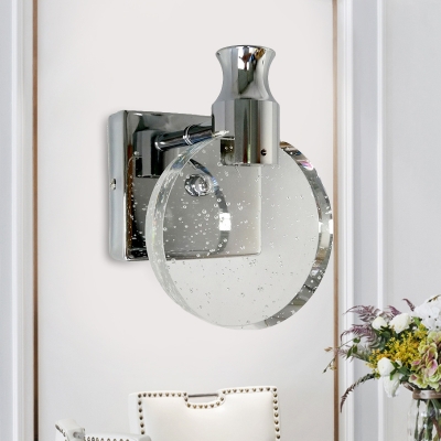 Seedy Crystal Disc Sconce Lighting Minimalism Bedroom LED Wall Mount Light in Silver