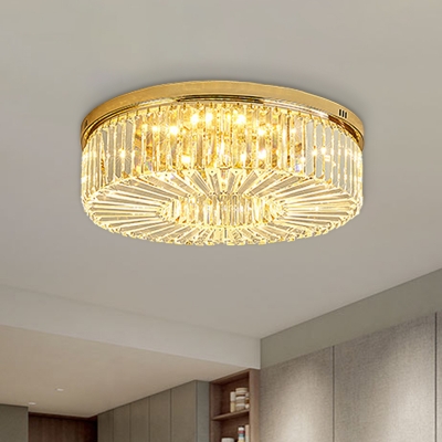 Simple Drum Flush Mount Fixture Crystal Rectangle LED Bedroom Flushmount Lighting in Gold