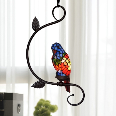 Tiffany Parrot Hanging Light Kit 1-Bulb Blue/Yellow Stained Glass Pendant Lighting Fixture