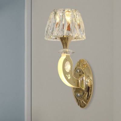 Truncated Cone Beveled Crystal Sconce Modernism 1 Bulb Aisle Wall Mount Lamp with Gold Glow Arm