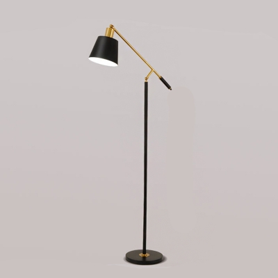 Truncated Cone Shade Iron Floor Lighting Modern 1-Light Black Standing Lamp with Balance Arm