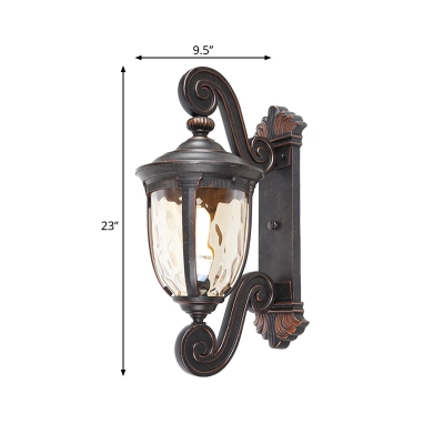 Urn Patio Sconce Wall Light Rural Amber Dimple Glass 1 Head Brown and Black Wall Lamp