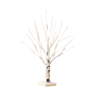 White Tree Nightstand Lamp Decorative LED Plastic Night Table Lighting for Dining Room