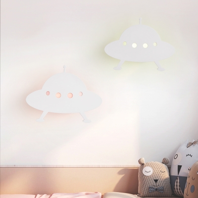 Wood Panel Airship Sconce Lighting Cartoon LED White Wall Mount Lamp Fixture for Kids Bedroom