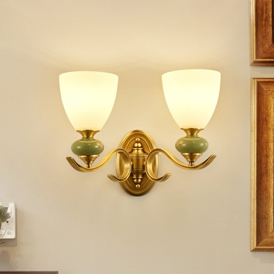 1/2 Lights Wall Mounted Lamp Country Bowl Shade White Glass Wall Light Sconce with Swirl Arm