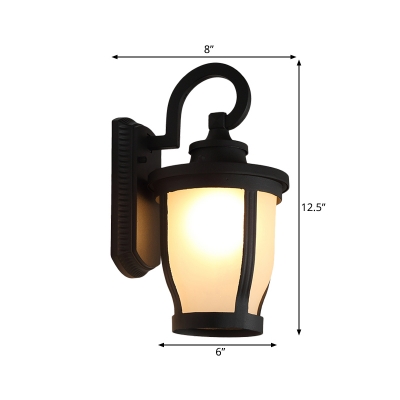 1 Bulb Milk Can Sconce Light Rustic Black Finish Clear Seeded Glass Wall Lighting Fixture for Outdoor