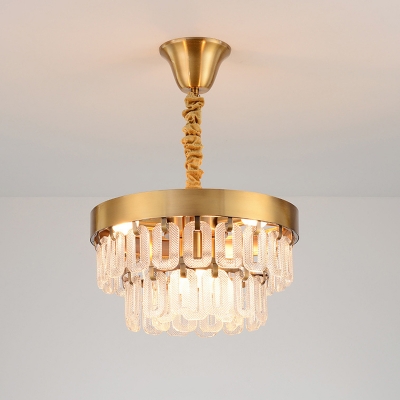 2 Tiers Kitchen Dinette Ceiling Pendant Postmodern Crystal 6-Light Gold Chandelier