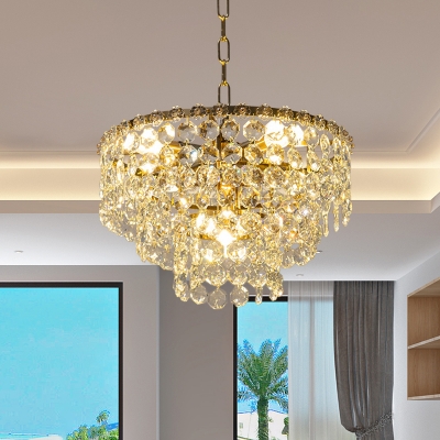 5 Lights Crystal Fringe Hanging Lamp Modernist Clear 3-Layer Restaurant Chandelier